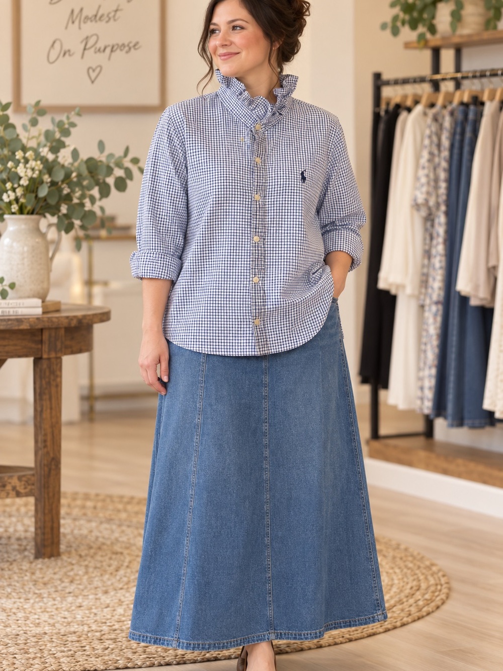 Polo by Ralph Lauren Blue Denim A-Line Maxi Skirt